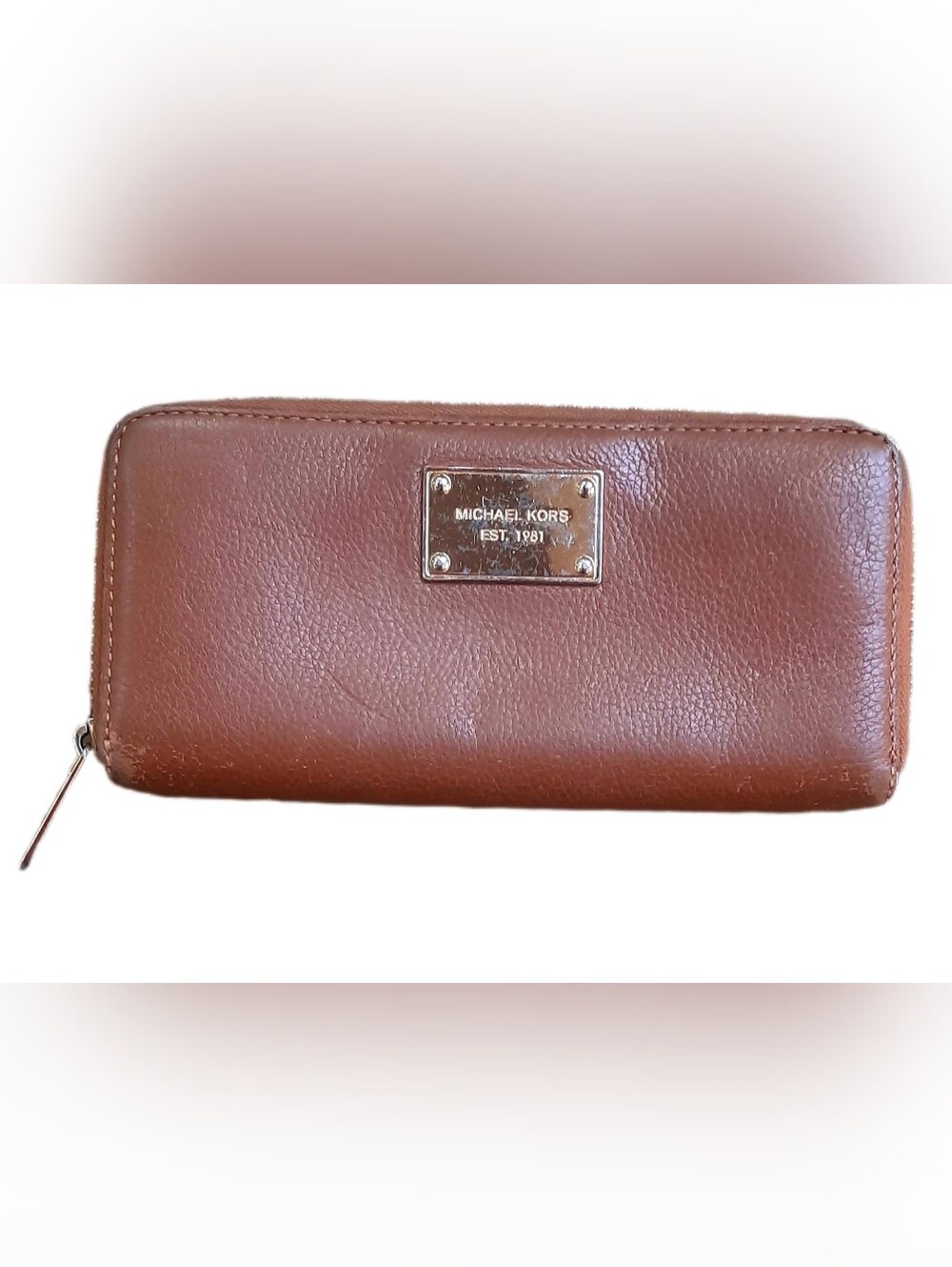 Michael Kors Chestnut Brown Pebbled Leather Zip Wallet
